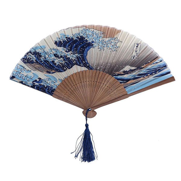 Eventail japonais Waves Bleu