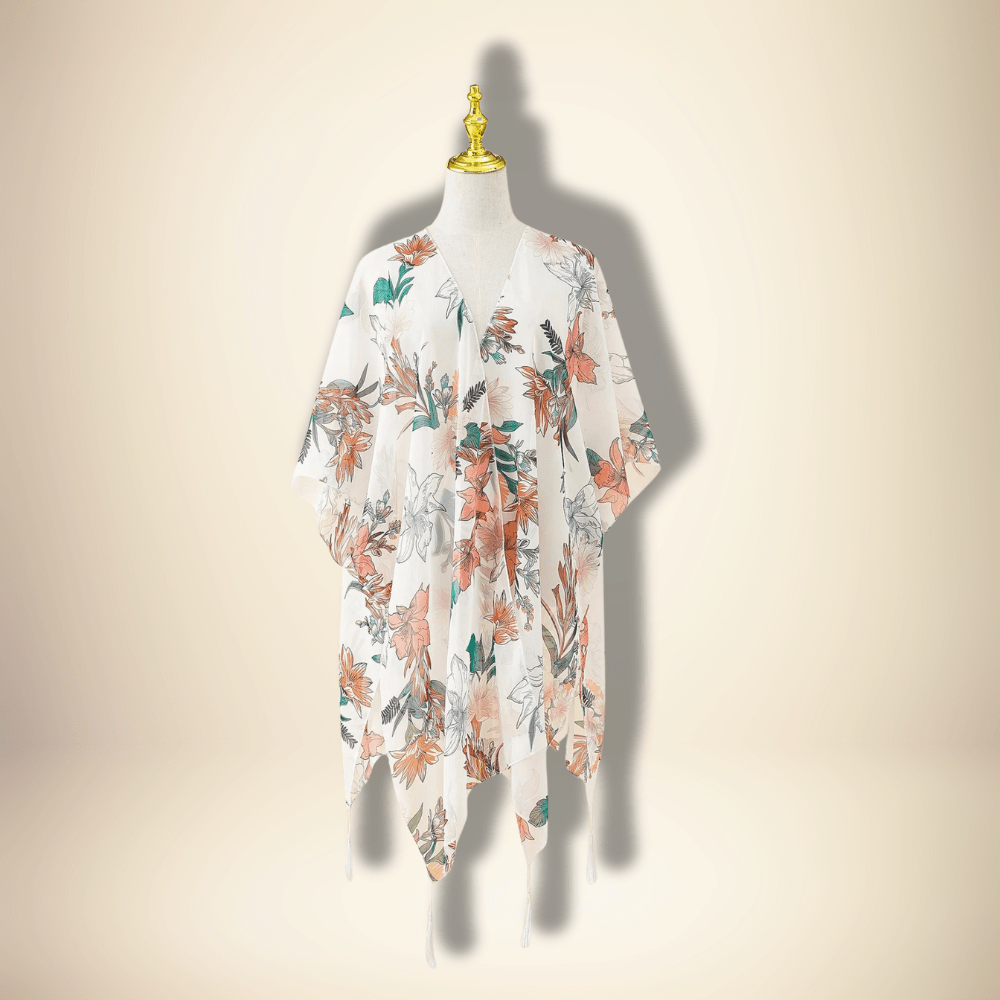 Kimono de plage Fleuri Blanc / Taille Unique