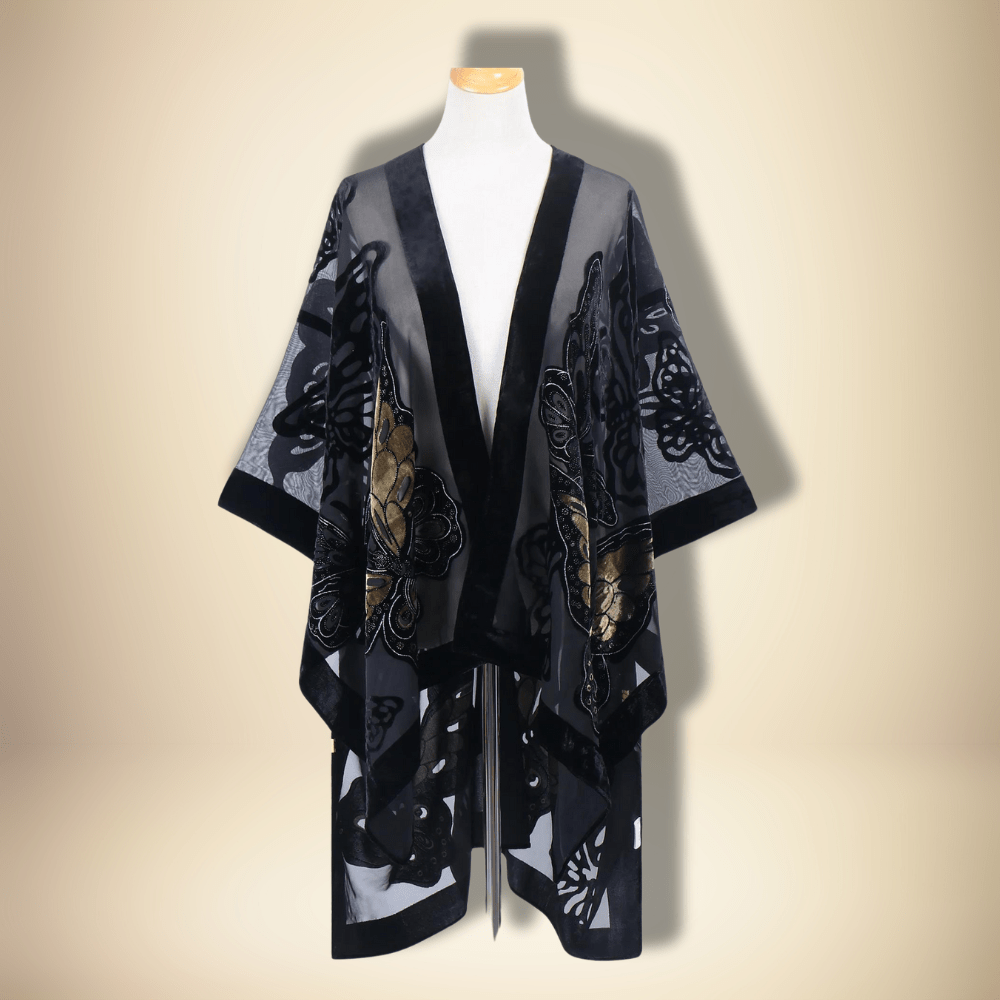 Kimono japonais court pour femme Noir / Taille Unique