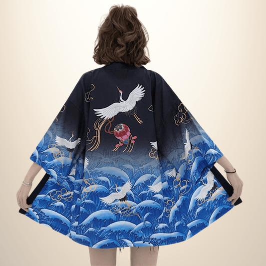 Kimono japonais femme BlueWaves Noir/Bleu / Taille Unique