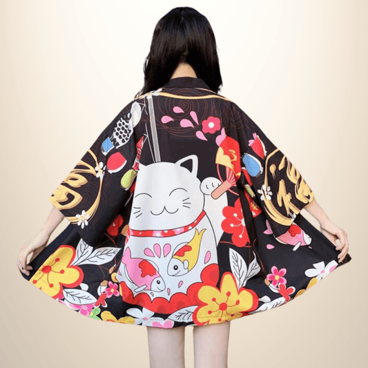 Kimono japonais femme fleuri Noir / Taille Unique