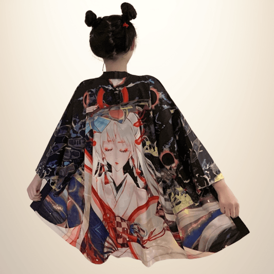 Kimono japonais femme Girly Noir / Taille Unique