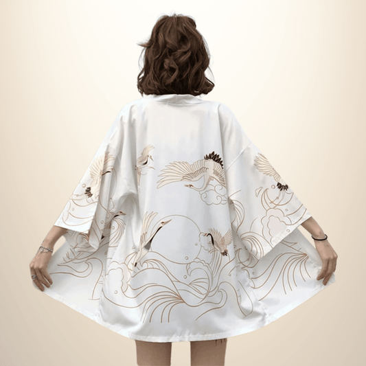 Kimono japonais femme Gold Blanc / Taille Unique