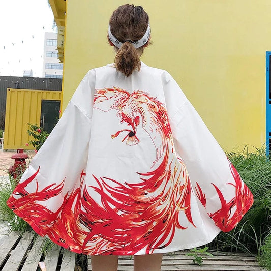 Kimono japonais femme Haori Blanc/Rouge / Taille Unique