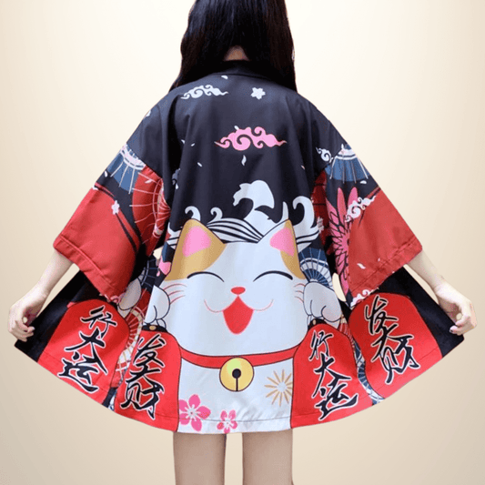 Kimono japonais femme LoveCat Rouge / Taille Unique