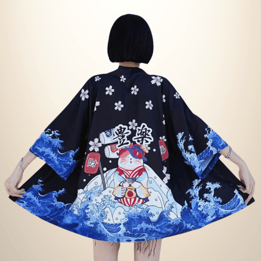 Kimono japonais femme Maneki Bleu / Taille Unique