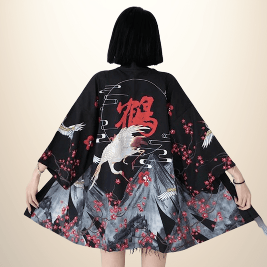 Kimono japonais femme Mountains Noir / Taille Unique