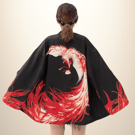 Kimono japonais femme Phoenix Noir/Rouge / Taille Unique