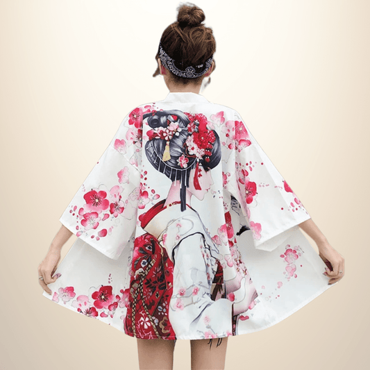 Kimono japonais femme PinkFlowers Blanc / Taille Unique