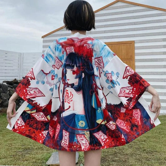 Kimono japonais femme RedStyle Blanc/Rouge / Taille Unique