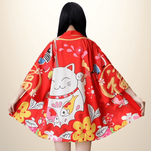 Kimono japonais femme SmileCat Rouge / Taille Unique