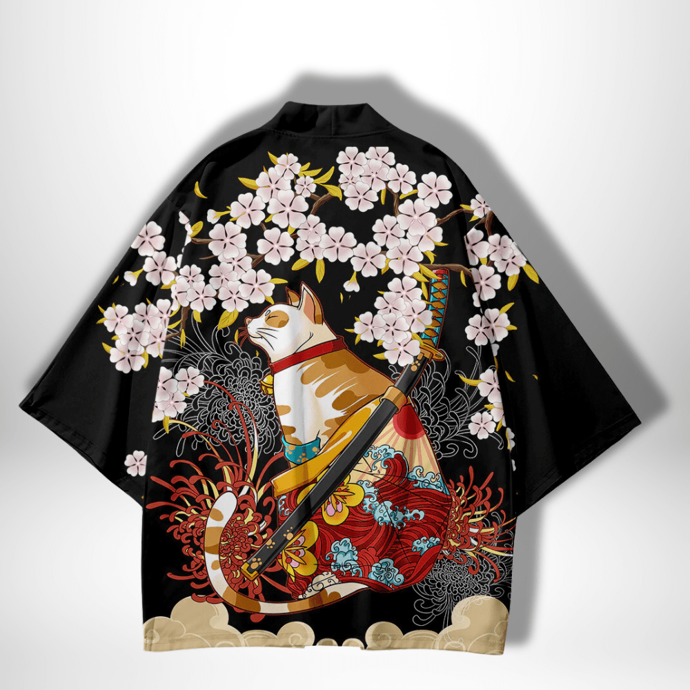 Kimono japonais illustration chat Noir / S