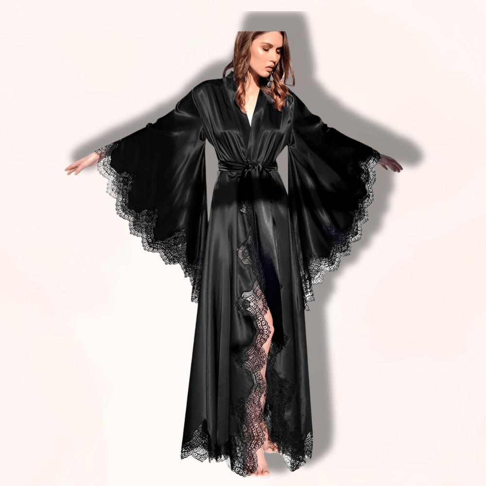 Kimono long satin femme Noir / S