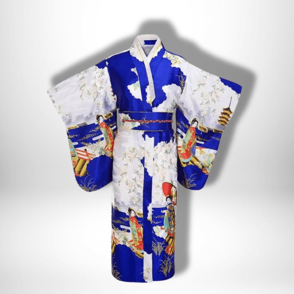 Kimono traditionnel japonais à motifs Bleu / Taille Unique