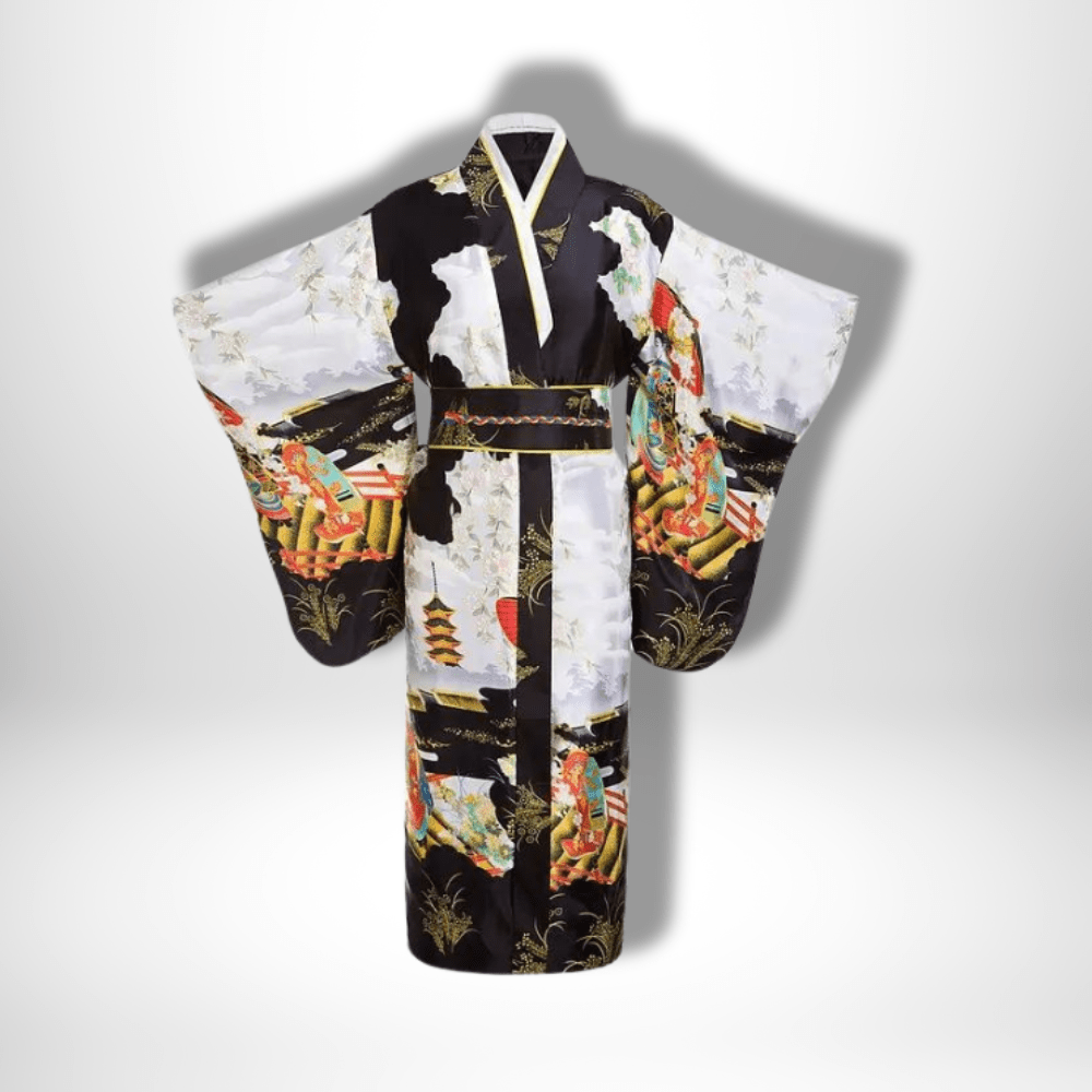 Kimono traditionnel japonais à motifs Noir / Taille Unique