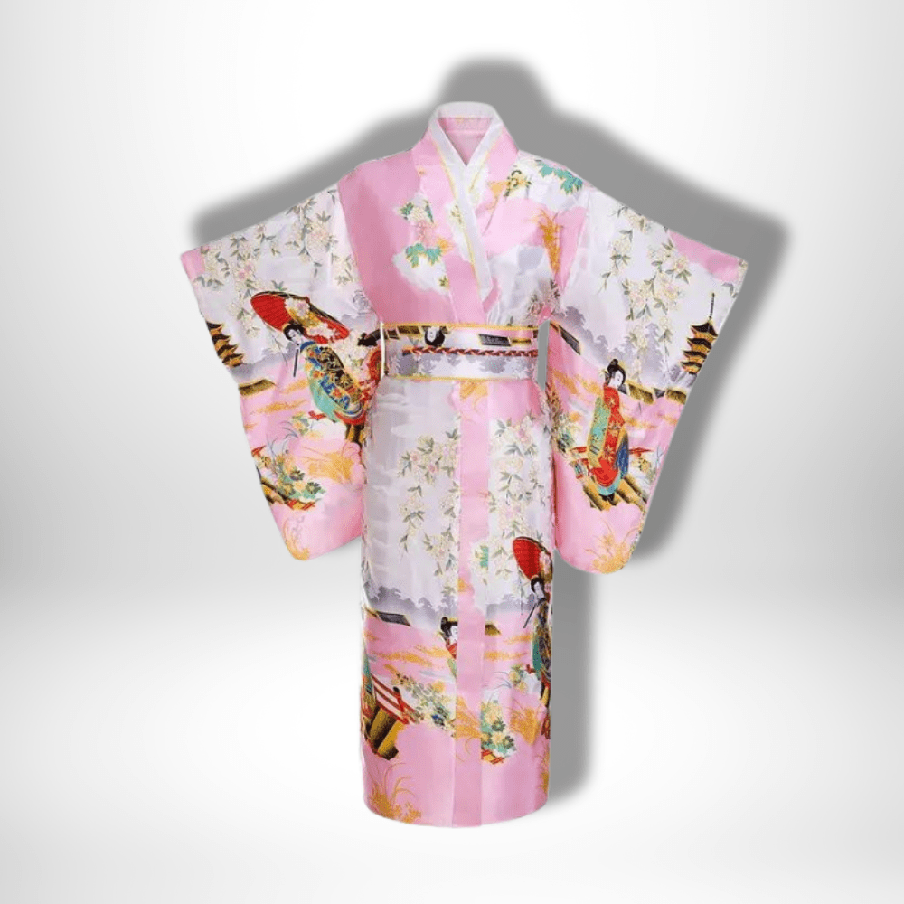 Kimono traditionnel japonais à motifs Rose Clair / Taille Unique