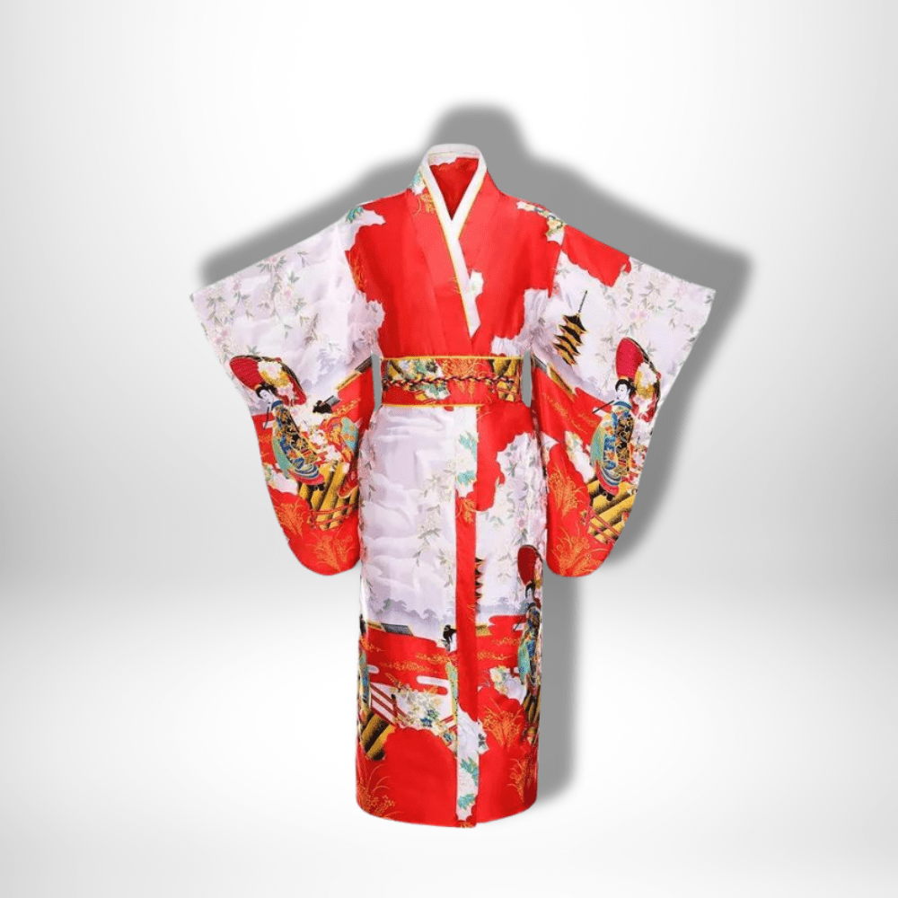 Kimono traditionnel japonais à motifs Rouge / Taille Unique