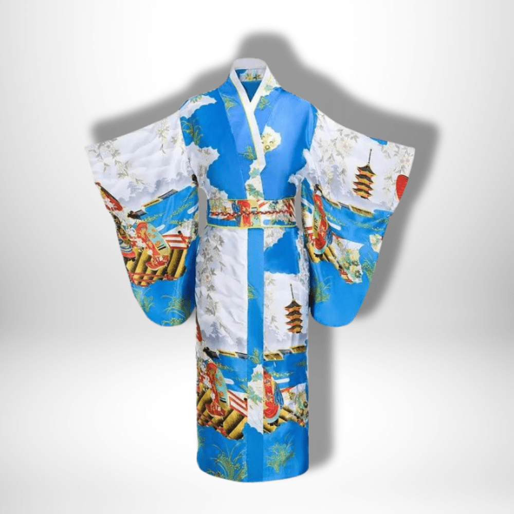 Kimono traditionnel japonais à motifs Turquoise / Taille Unique