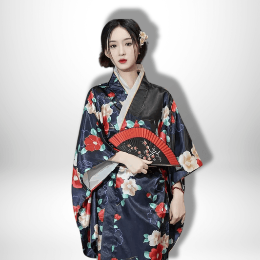 Kimono traditionnel japonais ancien pour femme Bleu foncé / Taille Unique