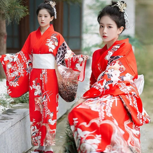 Kimono traditionnel japonais femme Motifs Rouge / Taille Unique