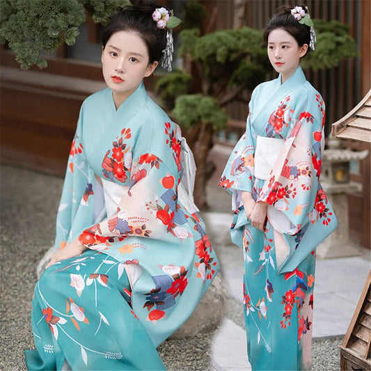 Kimono traditionnel japonais femme Nature Bleu / Taille Unique