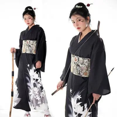 Kimono traditionnel japonais femme Samourai Noir / Taille Unique