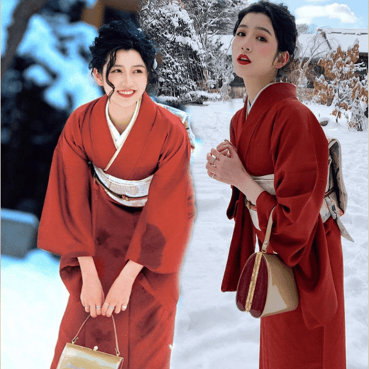 Kimono traditionnel japonais femme Snow Rouge / Taille Unique