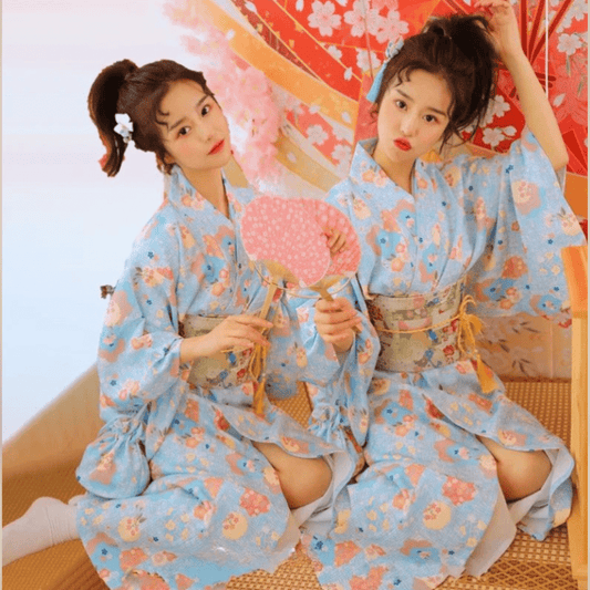 Kimono traditionnel japonais femme Twins Bleu / Taille Unique