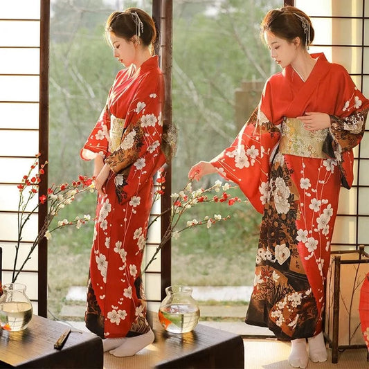 Kimono traditionnel japonais femme Vege Rouge / Taille Unique