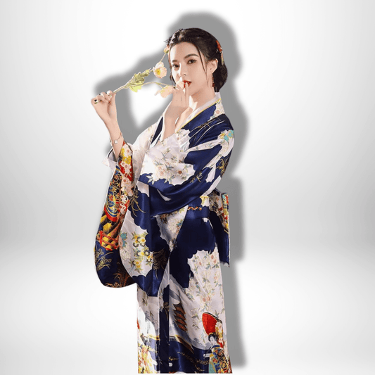 Kimono traditionnel japonais festif Bleu foncé / Taille Unique