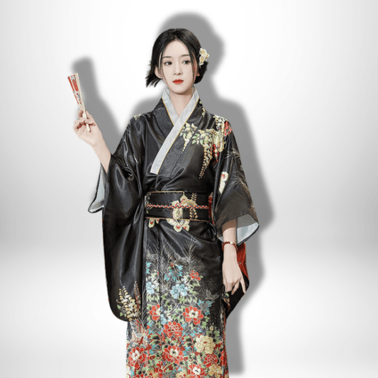 Kimono traditionnel japonais Geisha Noir / Taille Unique