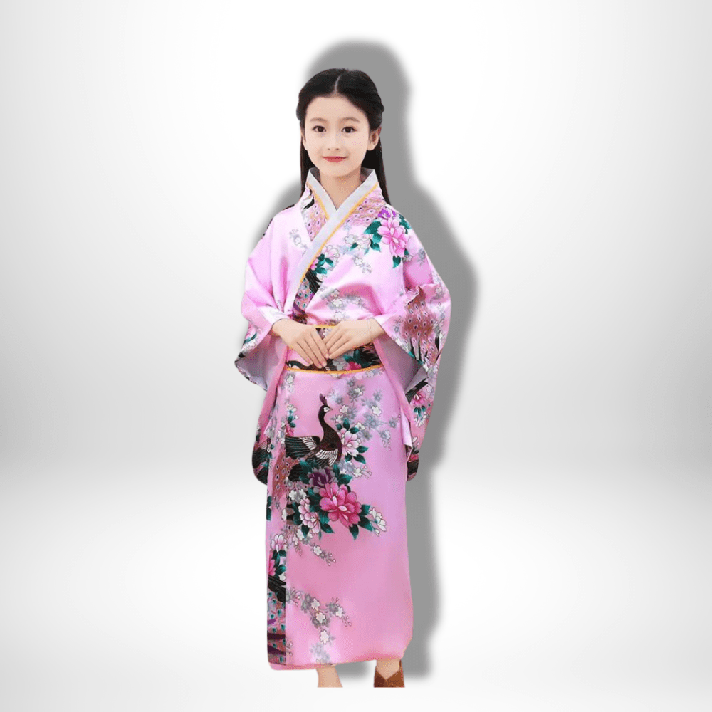 Kimono traditionnel japonais pour fille Rose / S: 110-120 cm