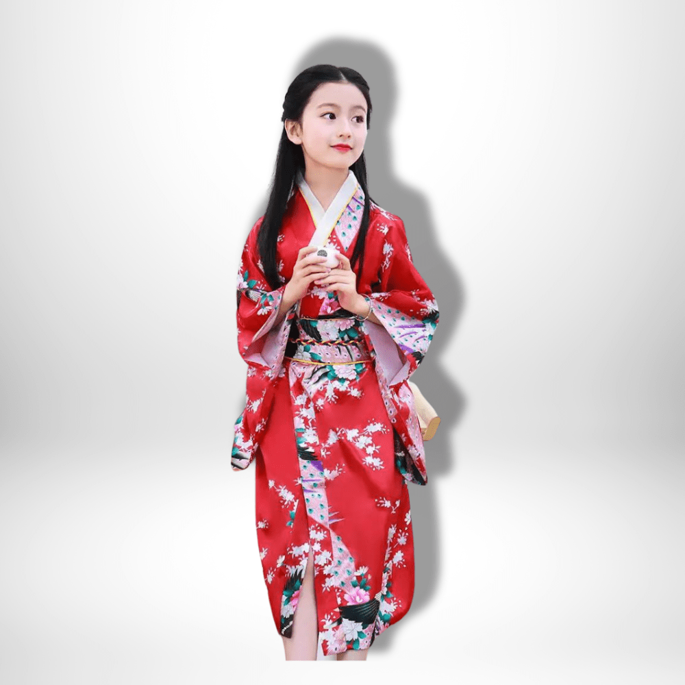 Kimono traditionnel japonais pour fille Rouge / S: 110-120 cm