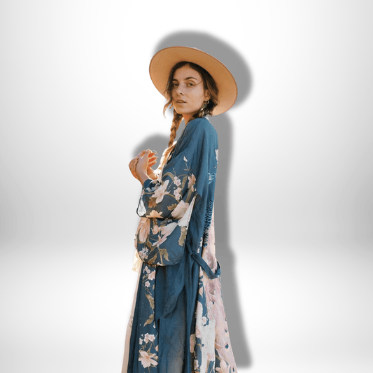 Robe Kimono de bohème Bleu / S