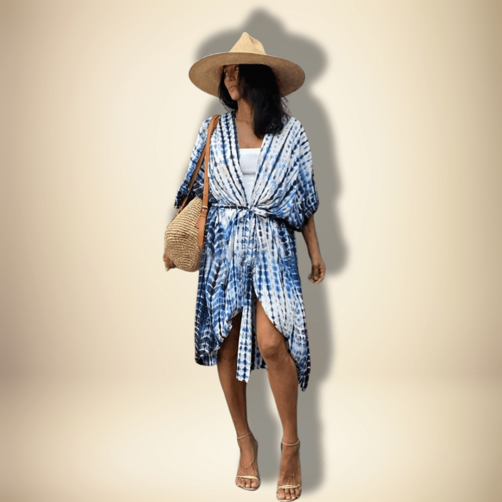 Robe Kimono Maxi Bleu/Blanc / Taille Unique