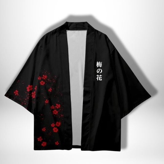 Veste de kimono japonaise homme à fleurs Noir / S